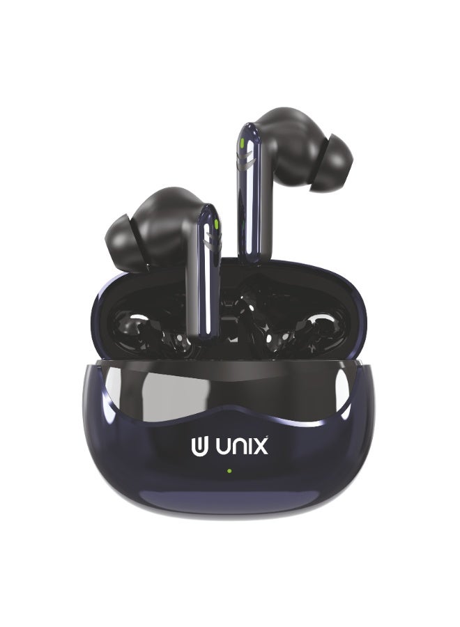 يونيكس سماعات الأذن اللاسلكية Unix Glitz6 | اتصال Bluetooth v5.4 | تقنية TWS مع ENC لإلغاء الضوضاء لمكالمات واضحة | وقت تشغيل يصل إلى 42 ساعة مع باس عميق | تحكم باللمس وشحن من نوع Type-C - Image 1